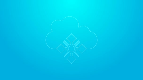 Rosa Linie Wolke mit Schnee-Symbol isoliert auf blauem Hintergrund. Wolke mit Schneeflocken. Ein Wettersymbol. Schneeschild. 4K Video Motion Grafik Animation — Stockvideo
