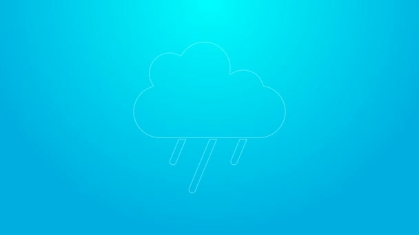 Rózsaszín vonal Felhő eső ikon elszigetelt kék alapon. Esőfelhő csapadék esőcseppekkel. 4K Videó mozgás grafikus animáció — Stock videók