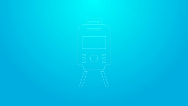 Linea rosa Tram e icona ferroviaria isolato su sfondo blu. Simbolo dei trasporti pubblici. Animazione grafica 4K Video motion — Video Stock