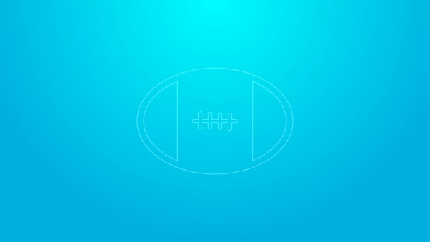 Pink line Reugby ball icon isolated on blue background. Видеографическая анимация 4K — стоковое видео