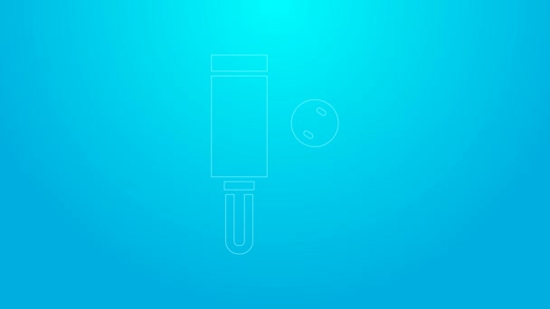Růžová čára Dřevěný kriket netopýr a míč ikona izolované na modrém pozadí. Grafická animace pohybu videa 4K — Stock video