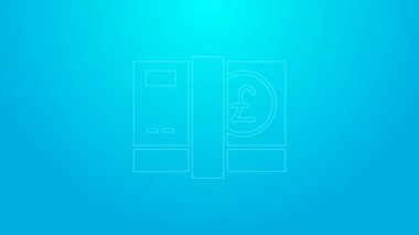 Pembe çizgi Sterlin para ikonu mavi arka planda izole. Pound GBP para birimi sembolü. 4K Video hareketli grafik canlandırması