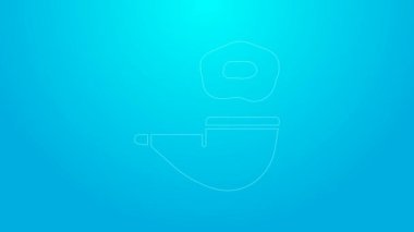 Mavi arka planda izole edilmiş duman simgesi olan pembe tüttürme borusu. Tütün piposu. 4K Video hareketli grafik canlandırması