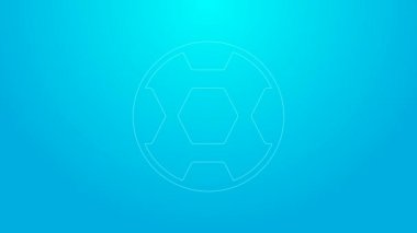 Pembe çizgi futbol topu ikonu mavi arkaplanda izole edildi. Futbol topu. Spor malzemeleri. 4K Video hareketli grafik canlandırması