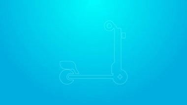 Mavi arka planda pembe çizgi Scooter simgesi izole edildi. 4K Video hareketli grafik canlandırması