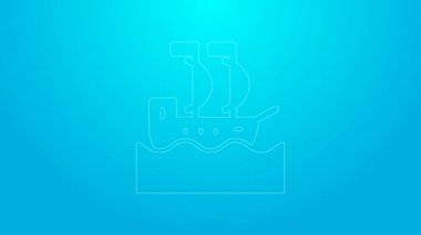 Pembe çizgili yelkenli ya da yelkenli ikonu mavi arka planda izole edilmiş. Yelkenli deniz seyahati. 4K Video hareketli grafik canlandırması