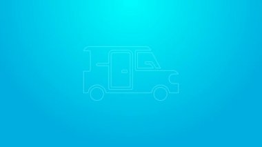 Pembe çizgi Minibus simgesi mavi arkaplanda izole edildi. 4K Video hareketli grafik canlandırması