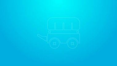 Pembe çizgi, Vahşi Batı, mavi arka planda izole edilmiş bir araba ikonu. 4K Video hareketli grafik canlandırması