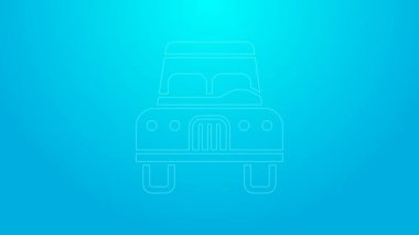 Mavi arka planda pembe çizgi araba simgesi izole edildi. Ön manzara. 4K Video hareketli grafik canlandırması