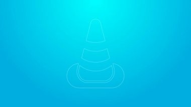 Pembe çizgi trafik konisi simgesi mavi arkaplanda izole edildi. 4K Video hareketli grafik canlandırması