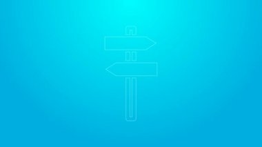 Pembe çizgi trafik levhası. Mavi arkaplanda işaretleme simgesi izole edildi. İşaretçi sembolü. Sokak bilgi tabelası. Yön tabelası. 4K Video hareketli grafik canlandırması