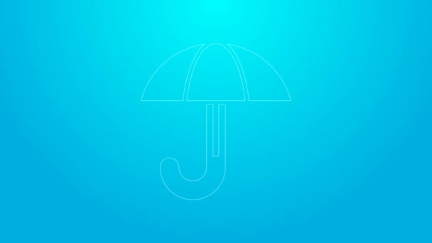 ピンクのラインクラシックエレガントなオープン傘のアイコンは青の背景に隔離された。雨の保護シンボル。4Kビデオモーショングラフィックアニメーション — ストック動画