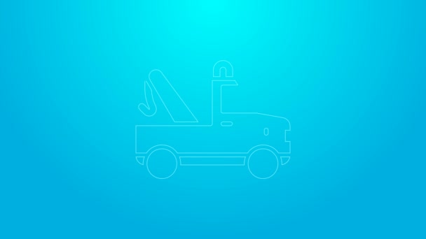 Linha rosa ícone do caminhão de reboque isolado no fundo azul. Animação gráfica em movimento de vídeo 4K — Vídeo de Stock