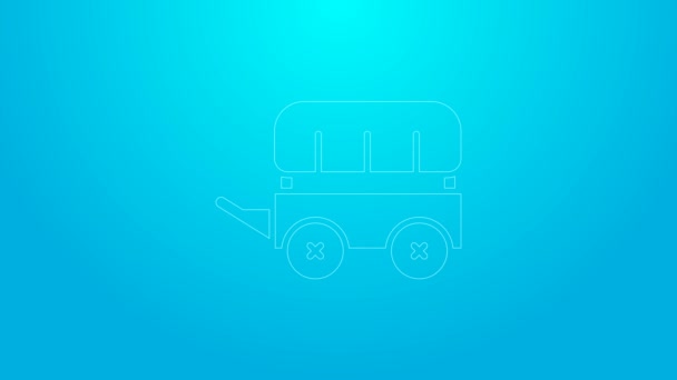Linea rosa Icona del vagone coperto Wild West isolata su sfondo blu. Animazione grafica 4K Video motion — Video Stock