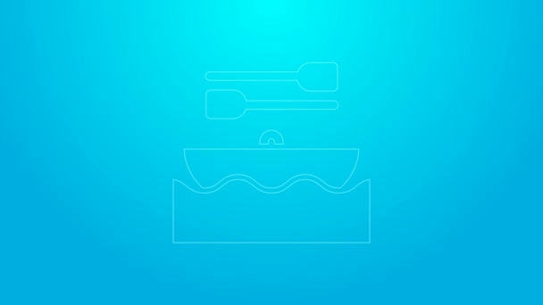 Růžová čára Loď s ikonou vesla izolované na modrém pozadí. Vodní sporty, extrémní sporty, dovolená, dovolená, team building. Grafická animace pohybu videa 4K — Stock video