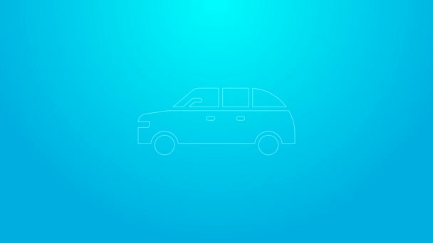Ikon mobil Hatchback garis merah muda terisolasi dengan latar belakang biru. Animasi grafis gerak Video 4K — Stok Video