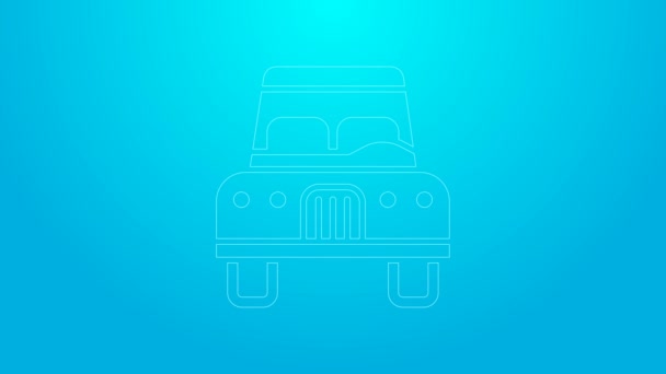 Linea rosa Icona auto isolata su sfondo blu. Vista frontale. Animazione grafica 4K Video motion — Video Stock
