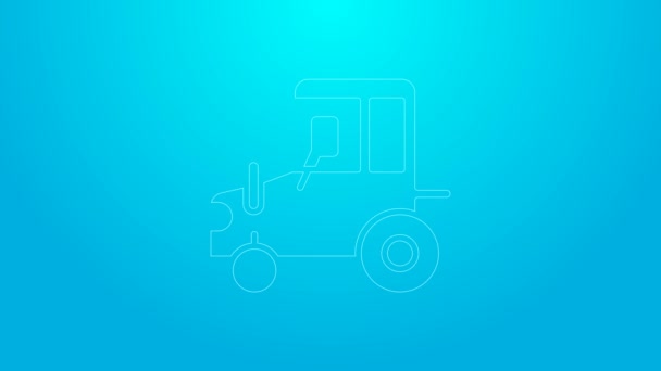 Roze lijn Tractor pictogram geïsoleerd op blauwe achtergrond. 4K Video motion grafische animatie — Stockvideo