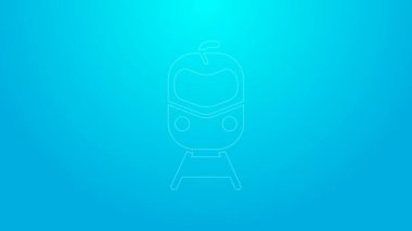 Pembe hat tren ve tren yolu ikonu mavi arka planda izole edildi. Toplu taşıma sembolü. Metro treni nakliyesi. Metro yeraltı. 4K Video hareketli grafik canlandırması