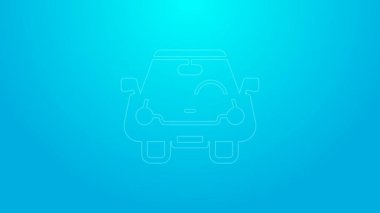 Mavi arka planda pembe çizgi araba simgesi izole edildi. Ön manzara. 4K Video hareketli grafik canlandırması