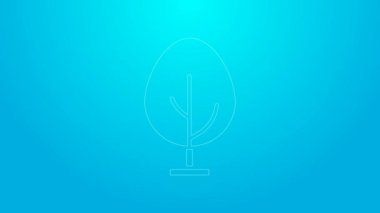 Mavi arkaplanda pembe çizgi ağaç simgesi izole edildi. Orman sembolü. 4K Video hareketli grafik canlandırması