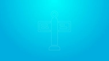 Pembe çizgi trafik levhası. Mavi arkaplanda işaretleme simgesi izole edildi. İşaretçi sembolü. Sokak bilgi tabelası. Yön tabelası. 4K Video hareketli grafik canlandırması