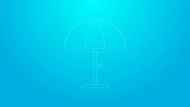 Mavi arka planda izole edilmiş plaj ikonu için pembe çizgi güneş koruyucu şemsiye. Açık alan için büyük bir şemsiye. Plaj şemsiyesi 4K Video hareketli grafik canlandırması