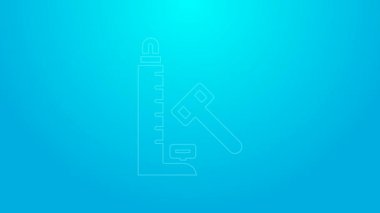 Mavi arka planda büyük çekiç ikonu olan pembe çizgi yüksek vurucu cazibesi. Gücü ölçmek için cazibe. Eğlence parkı. 4K Video hareketli grafik canlandırması