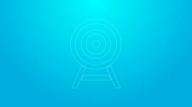 Mavi zemin üzerinde ok simgesi olan pembe çizgi hedefi. Dart tahtası işareti. Okçuluk tahtası simgesi. Dartboard işareti. İş hedefi kavramı. 4K Video hareketli grafik canlandırması