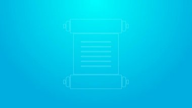 Pembe çizgi fermanı, kağıt, parşömen, kaydırma simgesi mavi arkaplanda izole edilmiş. 4K Video hareketli grafik canlandırması