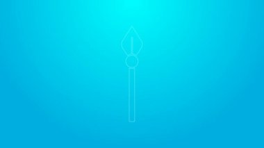 Pembe çizgi ortaçağ mızrak simgesi mavi arkaplanda izole edilmiş. Ortaçağ silahı. 4K Video hareketli grafik canlandırması