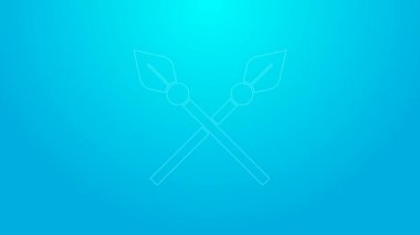 Pembe çizgi mavi arka planda izole edilmiş ortaçağ mızrakları ikonu. Ortaçağ silahı. 4K Video hareketli grafik canlandırması
