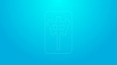 Pembe çizgi Mahjong parçaları mavi arkaplanda izole edilmiş. Çin mahjong kırmızı ejderha oyunu emojisi. 4K Video hareketli grafik canlandırması