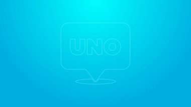Pembe çizgi Uno kart oyunu simgesi mavi arkaplanda izole edildi. 4K Video hareketli grafik canlandırması