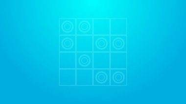 Mavi arkaplanda Pembe Satır Masa oyunu simgesi izole edildi. Antik entelektüel masa oyunu. Satranç tahtası. Beyaz ve siyah cipsler. 4K Video hareketli grafik canlandırması