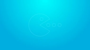 Pembe çizgi Pacman 'ın yemek simgesi mavi arka planda izole edilmiş. Oyun ikonu. Pac Man imzası. 4K Video hareketli grafik canlandırması