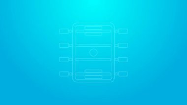 Pembe çizgi hokey masası simgesi mavi arkaplanda izole edildi. Futbol masası. 4K Video hareketli grafik canlandırması