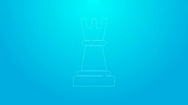Pembe çizgi satranç ikonu mavi arkaplanda izole edildi. İş stratejisi. Oyun, yönetim, finans. 4K Video hareketli grafik canlandırması