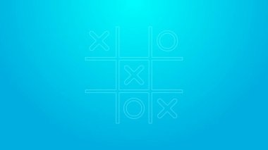 Pembe çizgi Tic tac toe oyun simgesi mavi arkaplanda izole edildi. 4K Video hareketli grafik canlandırması