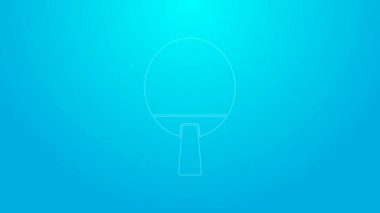 Masa tenisi ikonunu oynamak için pembe hat raketi mavi arka planda izole edilmiş. 4K Video hareketli grafik canlandırması