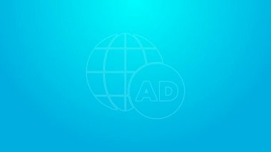 Pembe çizgi reklam simgesi mavi arkaplanda izole edildi. Pazarlama ve tanıtım süreci kavramı. İlgili reklamlar. Sosyal medya reklamcılığı. 4K Video hareketli grafik canlandırması