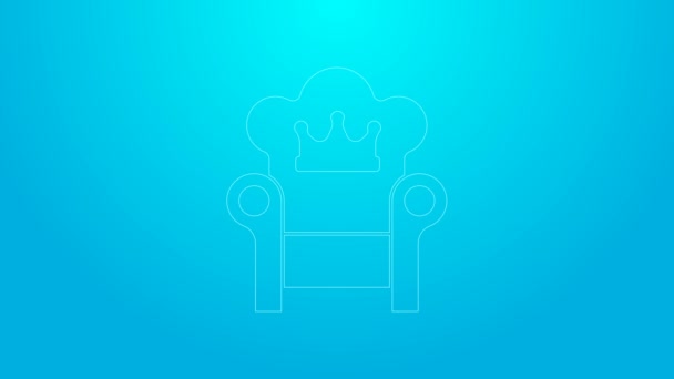 Rosa linje Medeltida tron ikon isolerad på blå bakgrund. 4K Video motion grafisk animation — Stockvideo