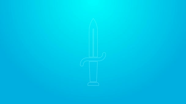 Różowa ikona sztyletu odizolowana na niebieskim tle. Ikona noża. Miecz z ostrym ostrzem. 4K Animacja graficzna ruchu wideo — Wideo stockowe