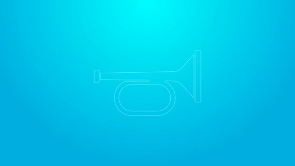 Růžová čára Trumpet ikona izolované na modrém pozadí. Hudební nástroj trumpeta. Grafická animace pohybu videa 4K — Stock video