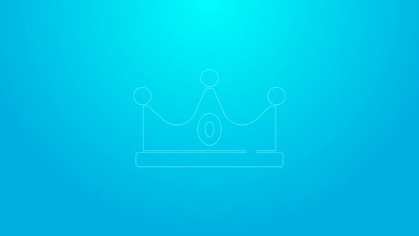 Pembe çizgili King Crown ikonu mavi arka planda izole edilmiş. 4K Video hareketli grafik canlandırması — Stok video