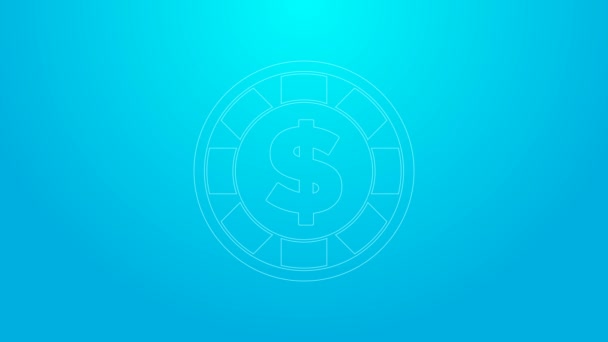 Linea rosa Casino chip con icona simbolo del dollaro isolato su sfondo blu. Gioco d'azzardo. Animazione grafica 4K Video motion — Video Stock