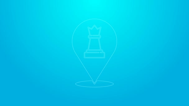 Pink line Chess icon isolated on blue background. Business strategy. Game, management, finance. 4K Video motion graphic animation — Vídeo de stock