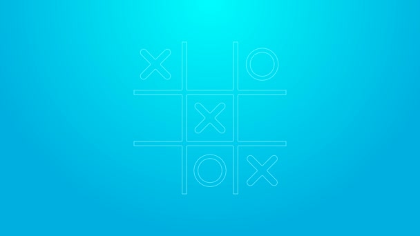 Рожева лінія піктограма гри Tic tac toe ізольована на синьому фоні. 4K Відео рух графічна анімація — стокове відео