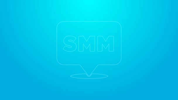 Pink line SMM icon isolated on blue background. Social media marketing, analysis, advertising strategy development. 4K Video motion graphic animation — Stock Video