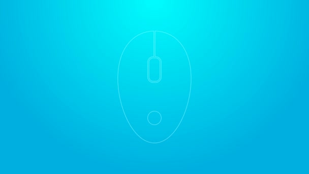 Pink line Computer mouse icon isolated on blue background. Optical with wheel symbol. 4K Video motion graphic animation — Stock Video